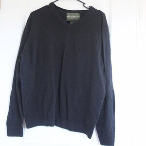 Vintage Eddie Bauer Blue Cotton Knit Pullover Sweater Men Sz Large Dark Academia